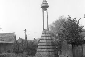 2_Vrbětice, zvonice in situ, 1967 / Vrbětice, the bell tower in situ, 1967