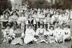 Skupinová fotografie družiček ze Starých Ždánic v roce 1988<br />  (zdroj: archiv obce Staré Ždánice,  Dokumentační fond Národního muzea v přírodě, Muzeum v přírodě Vysočina)